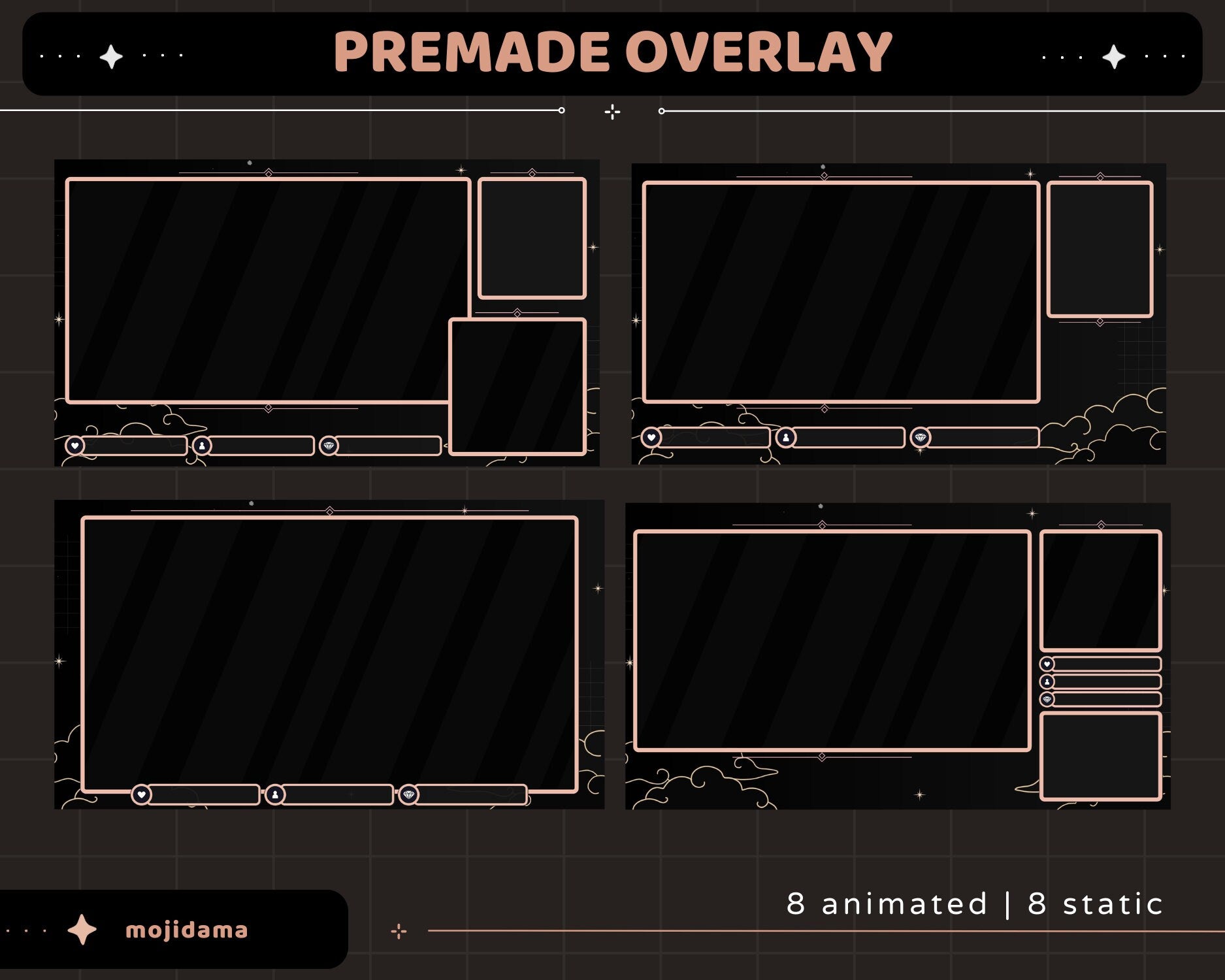 Black Space Animation Stream Pack Dark Aesthetic Star Animated Overlay Full Package Streaming Bundle Just Chatting Vtuber Friendly Emotes