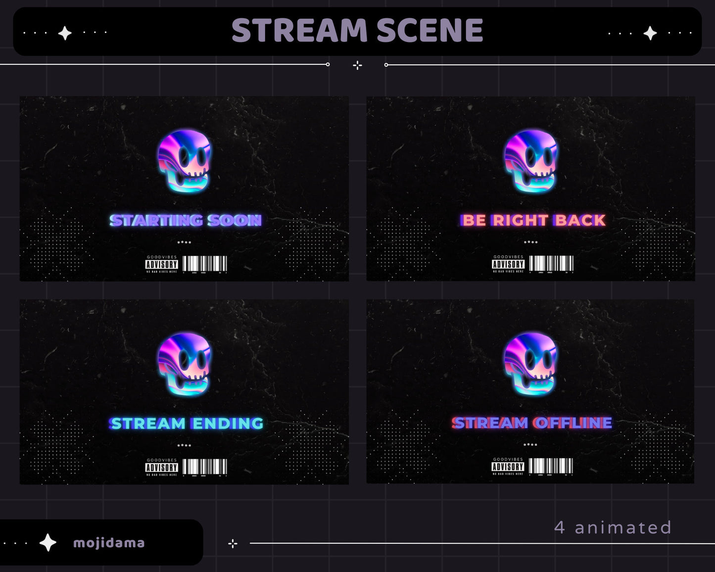 Skull Animation Stream Pack: Spooky Animated Overlay (Digital Download)