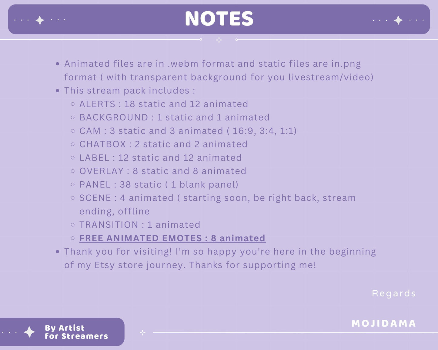 Purple Sky Animated Stream Pack: Lofi Violet Overlay, Emotes, Panels (Digital Download)