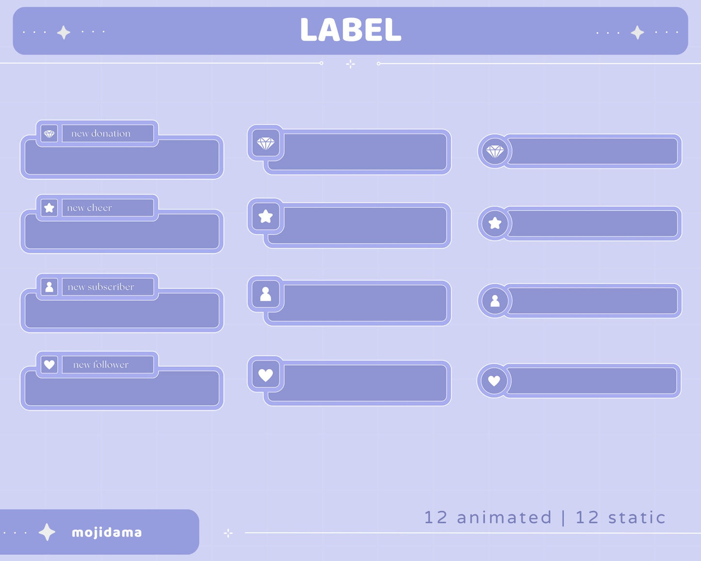Blue Sky Animated Stream Pack: Purple Starry Vibe - VTuber Overlay (Digital Download)