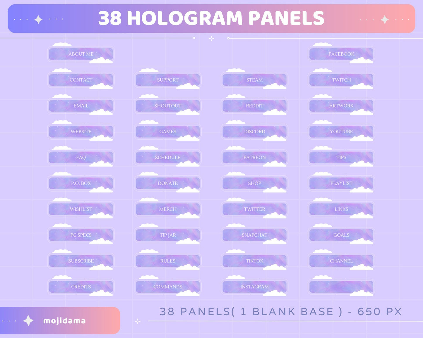 Lofi Twitch Panel Stream Hologram | Aesthetic Cute Panels Overlay Graphic Static Theme Lofi Cat Star Dark Kitty Bunny Streamer Kick