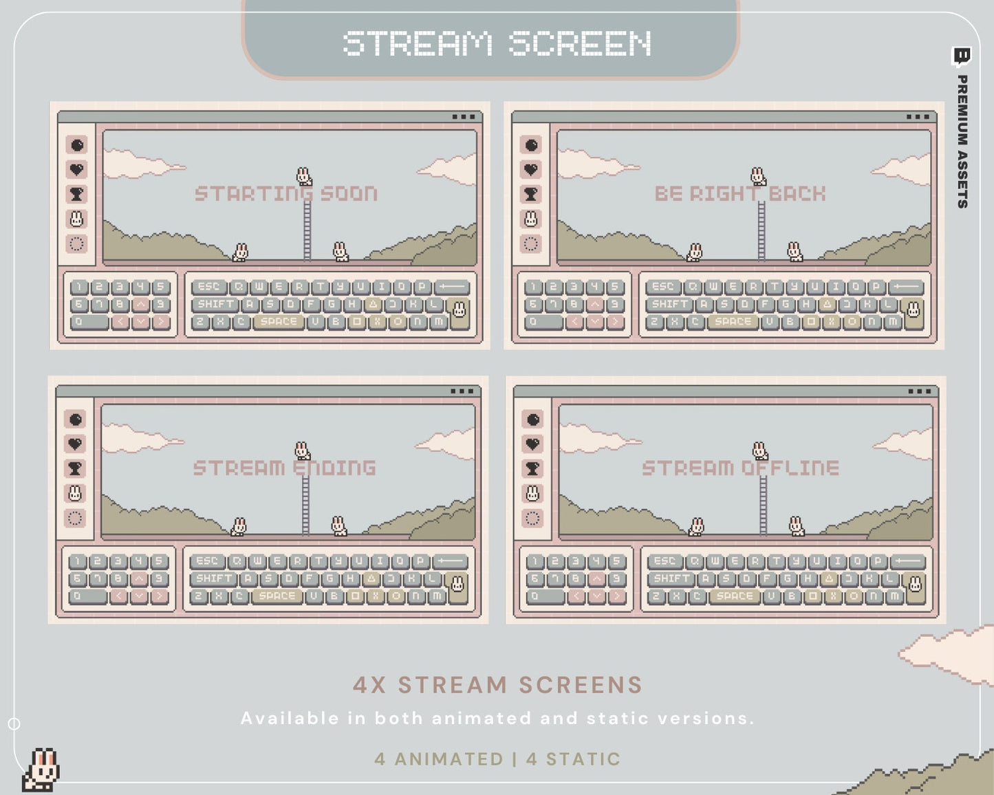 Bunny Twitch Animation Stream Overlay Animated Cute Rabbit Aesthetic Full Stream Package Lofi Stream Pack Kick Youtube Vtuber Just Chatting