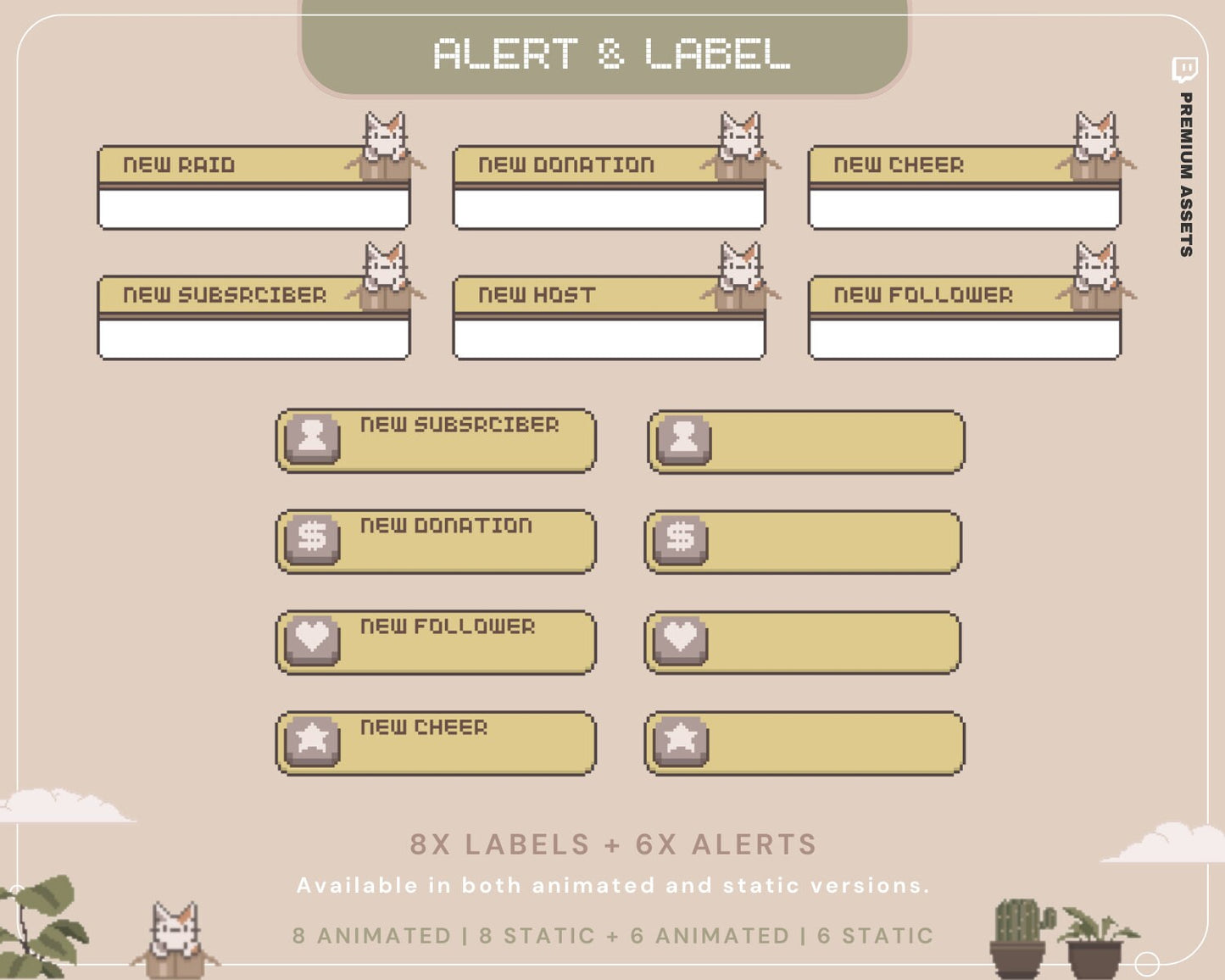 Cat Stream Animated Overlay Pack: Kitty Streamer Vtuber Kick Youtube Lofi