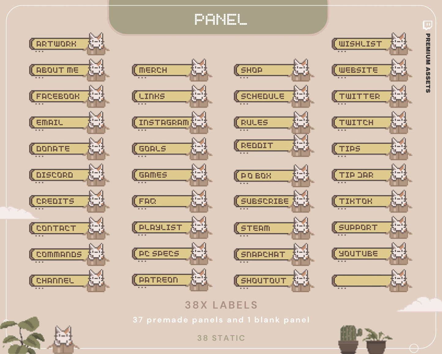 Cat Stream Animated Overlay Pack: Kitty Streamer Vtuber Kick Youtube Lofi