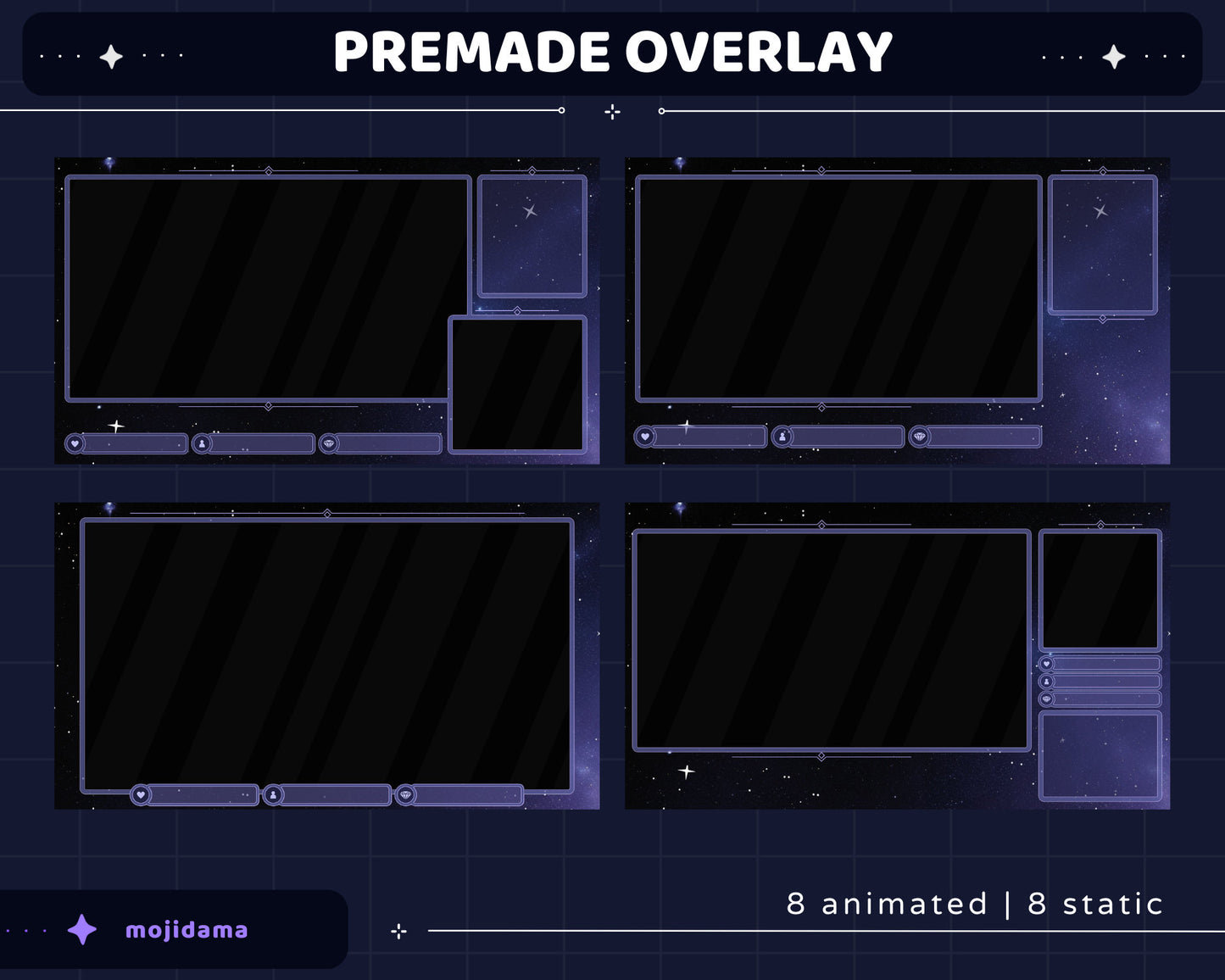 Galaxy Space Animation Stream Pack Dark Galaxy Star Animated Overlay Full Streaming Bundle Just Chatting Vtuber Friendly Emotes Panel Alerts