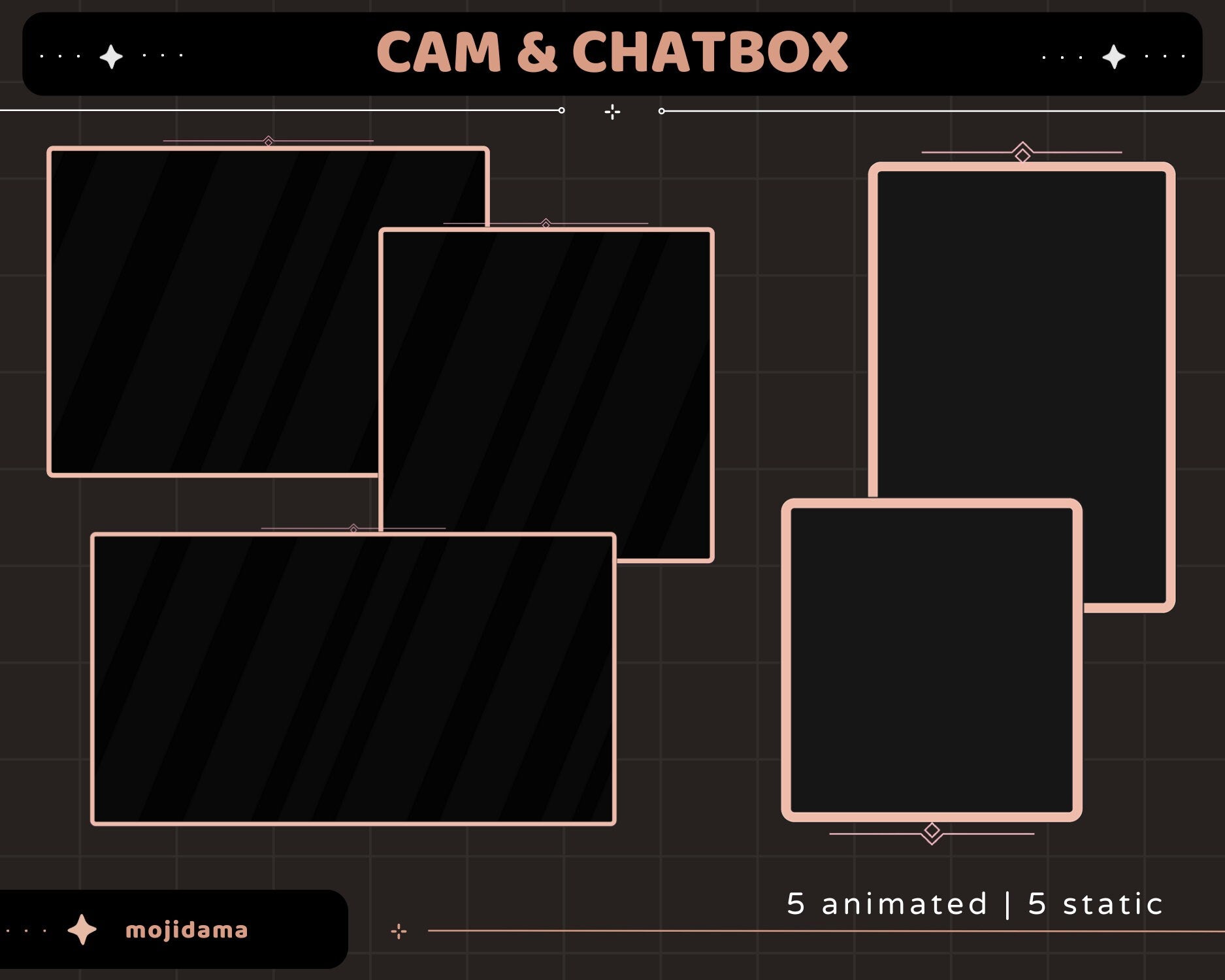 Black Space Animation Stream Pack Dark Aesthetic Star Animated Overlay Full Package Streaming Bundle Just Chatting Vtuber Friendly Emotes