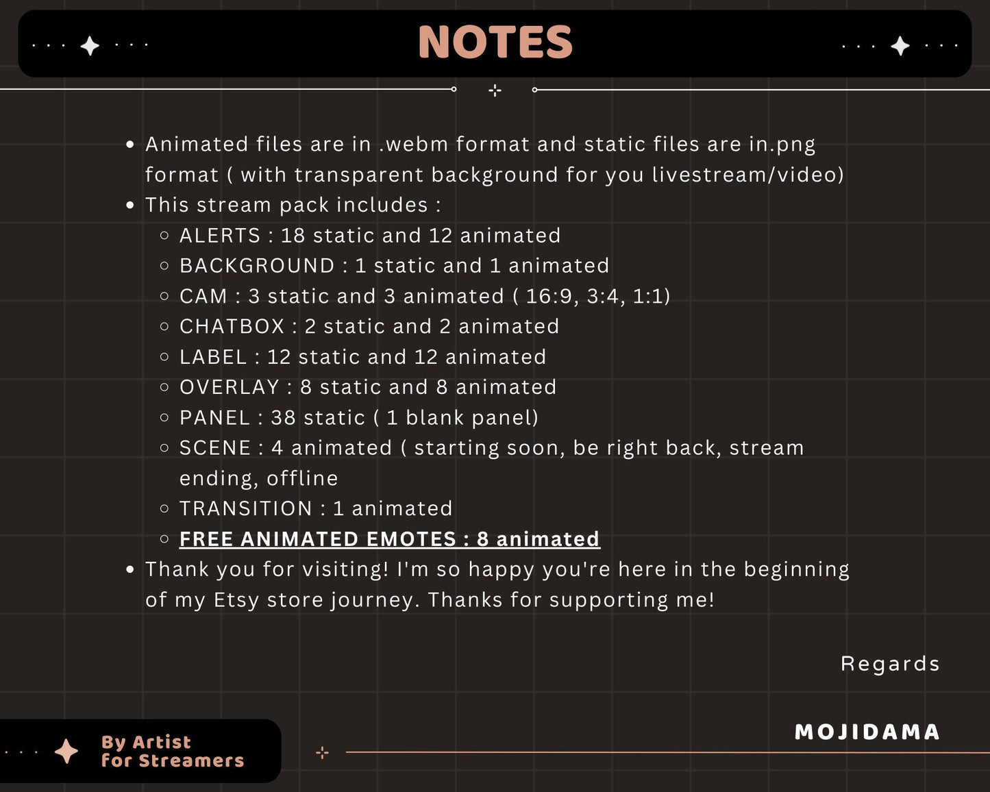 Black Space Animation Stream Pack Dark Aesthetic Star Animated Overlay Full Package Streaming Bundle Just Chatting Vtuber Friendly Emotes