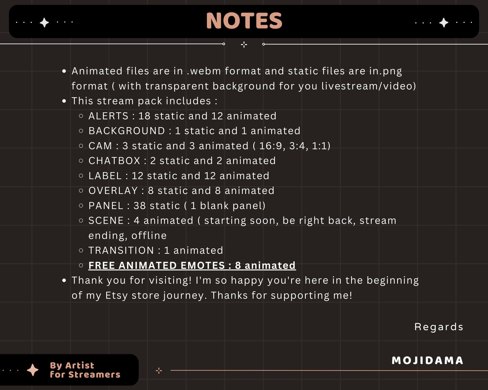 Black Space Animation Stream Pack Dark Aesthetic Star Animated Overlay Full Package Streaming Bundle Just Chatting Vtuber Friendly Emotes