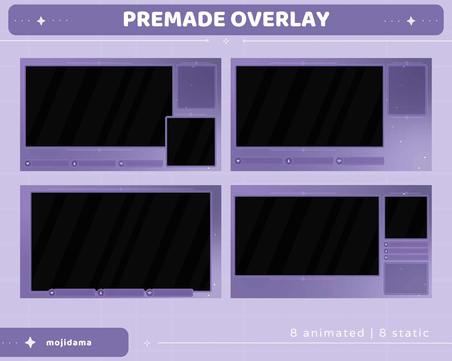 Purple Sky Animated Stream Pack: Lofi Violet Overlay, Emotes, Panels (Digital Download)