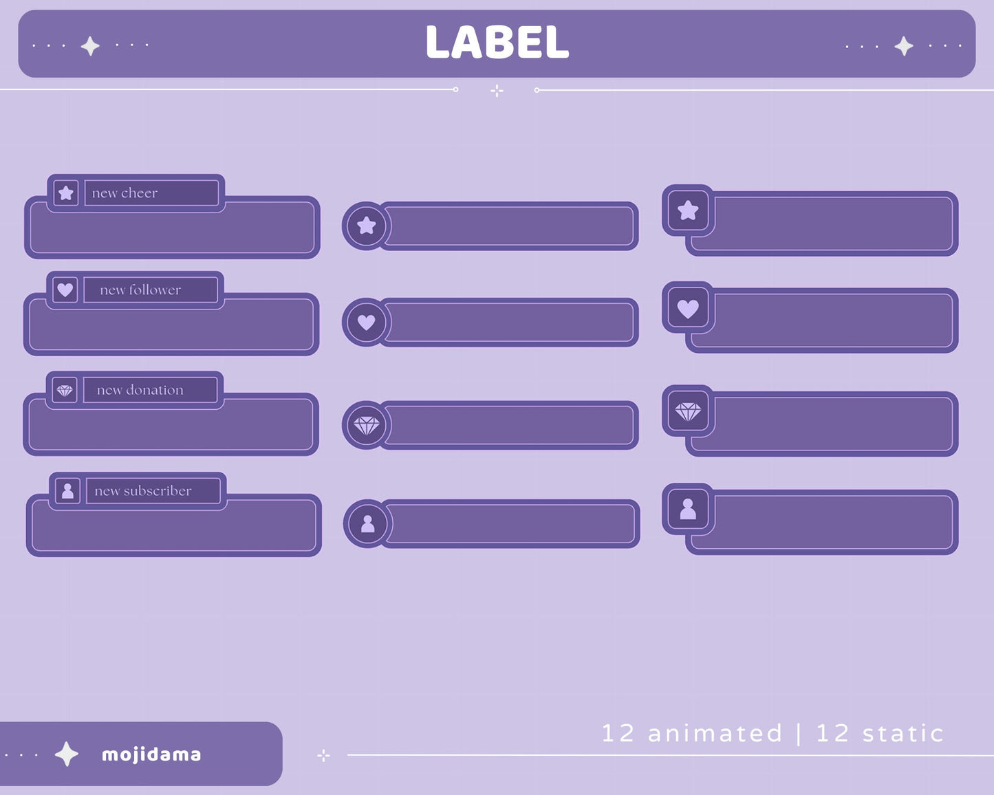 Purple Sky Animated Stream Pack: Lofi Violet Overlay, Emotes, Panels (Digital Download)
