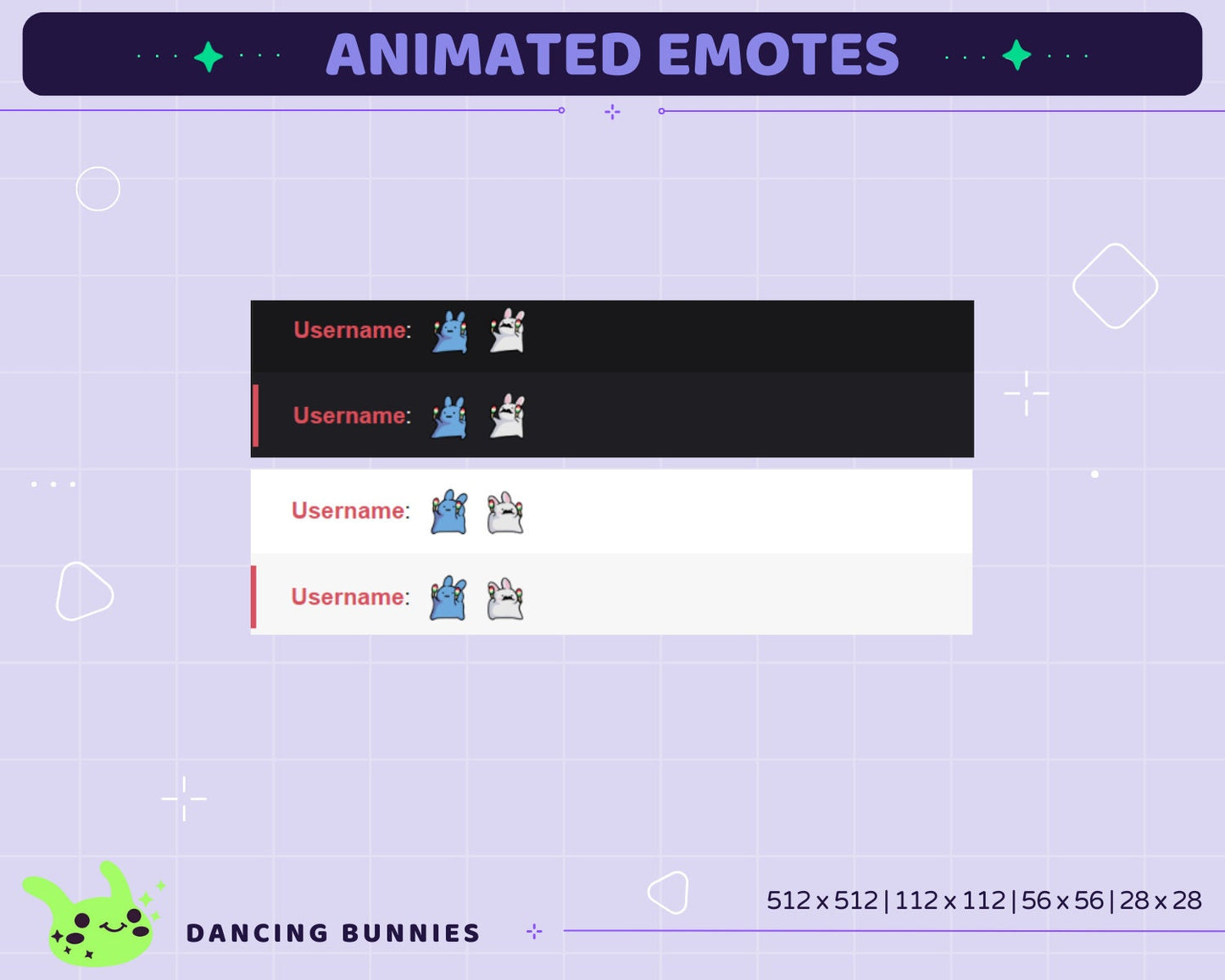 Dancing Bunnies Animated Emotes: Twitch/Kick/Discord (Digital Download)