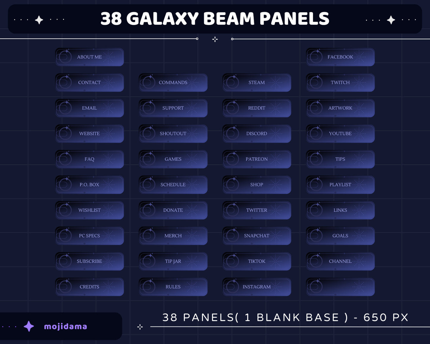 Galaxy Twitch Panels Overlay Set – Black Cosmic Stream Graphics with Stars & Cat Theme