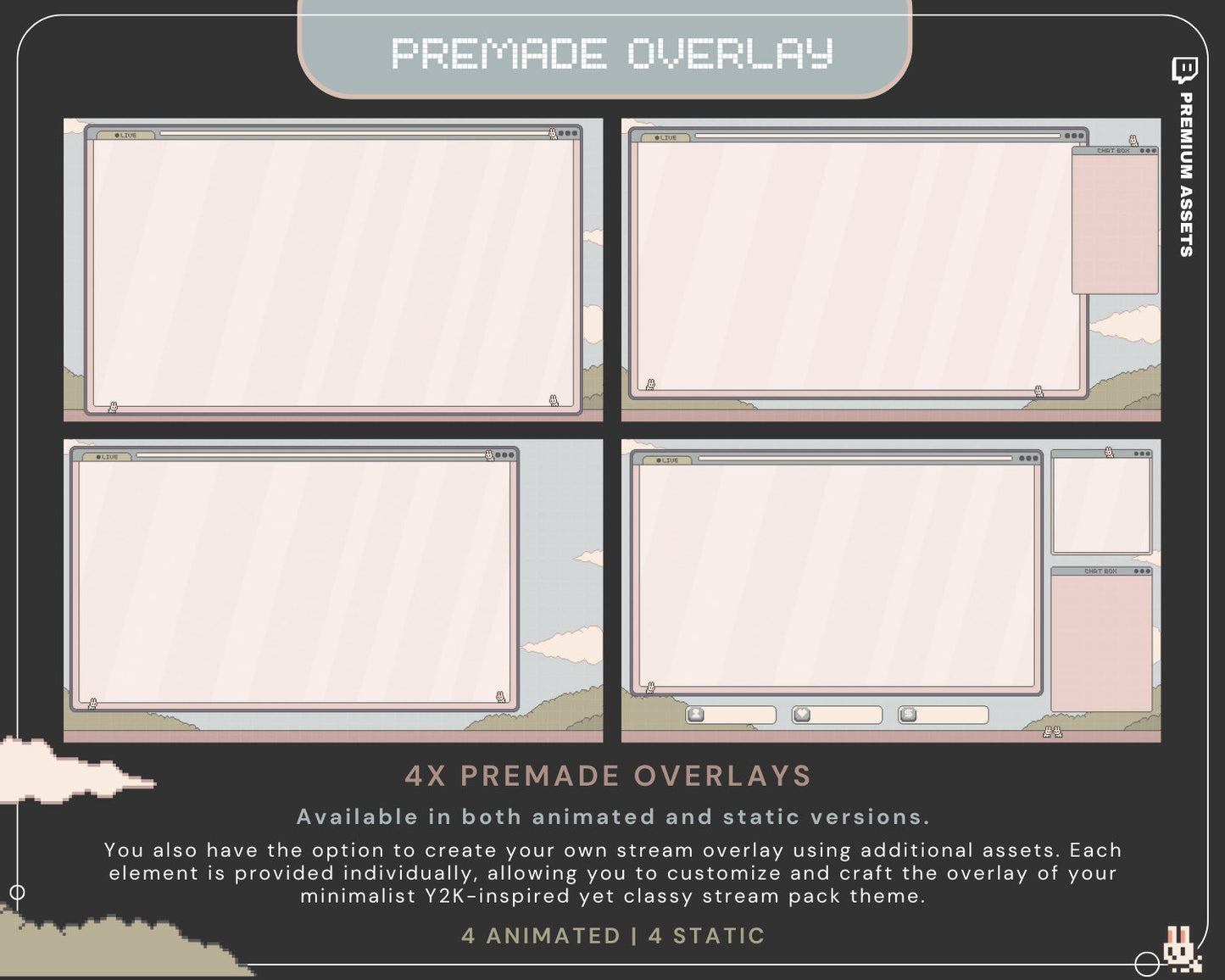 Bunny Twitch Animation Stream Overlay Animated Cute Rabbit Aesthetic Full Stream Package Lofi Stream Pack Kick Youtube Vtuber Just Chatting