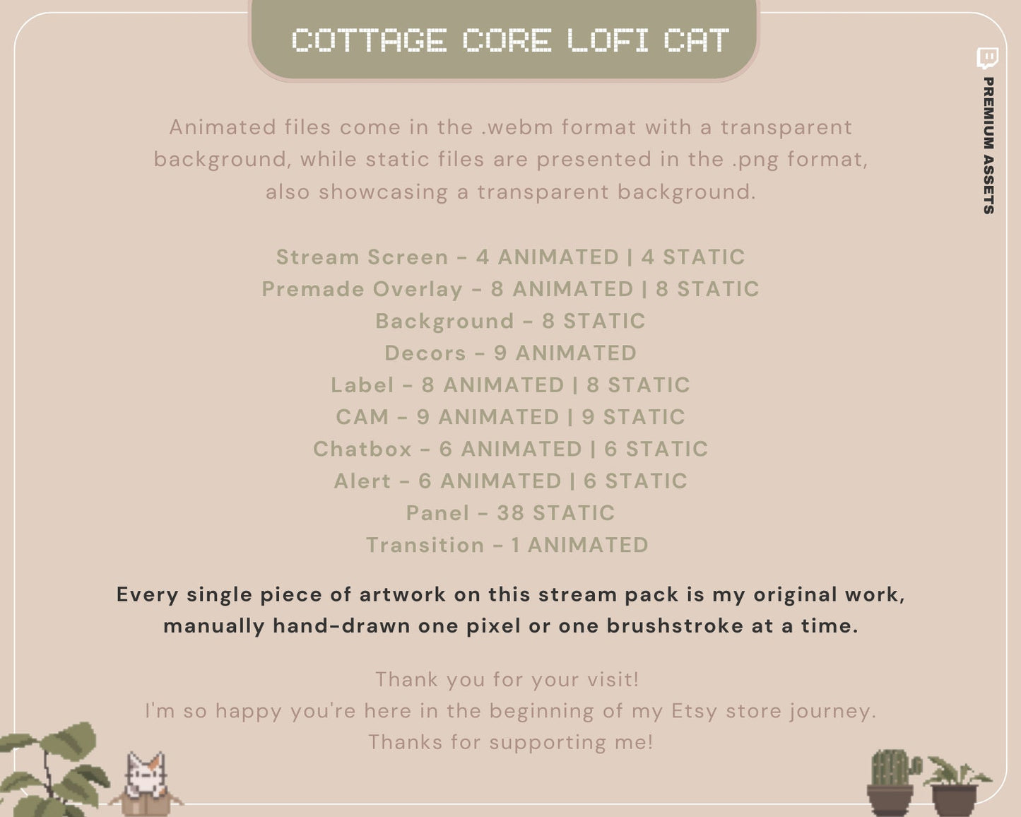 Cat Stream Animated Overlay Pack: Kitty Streamer Vtuber Kick Youtube Lofi