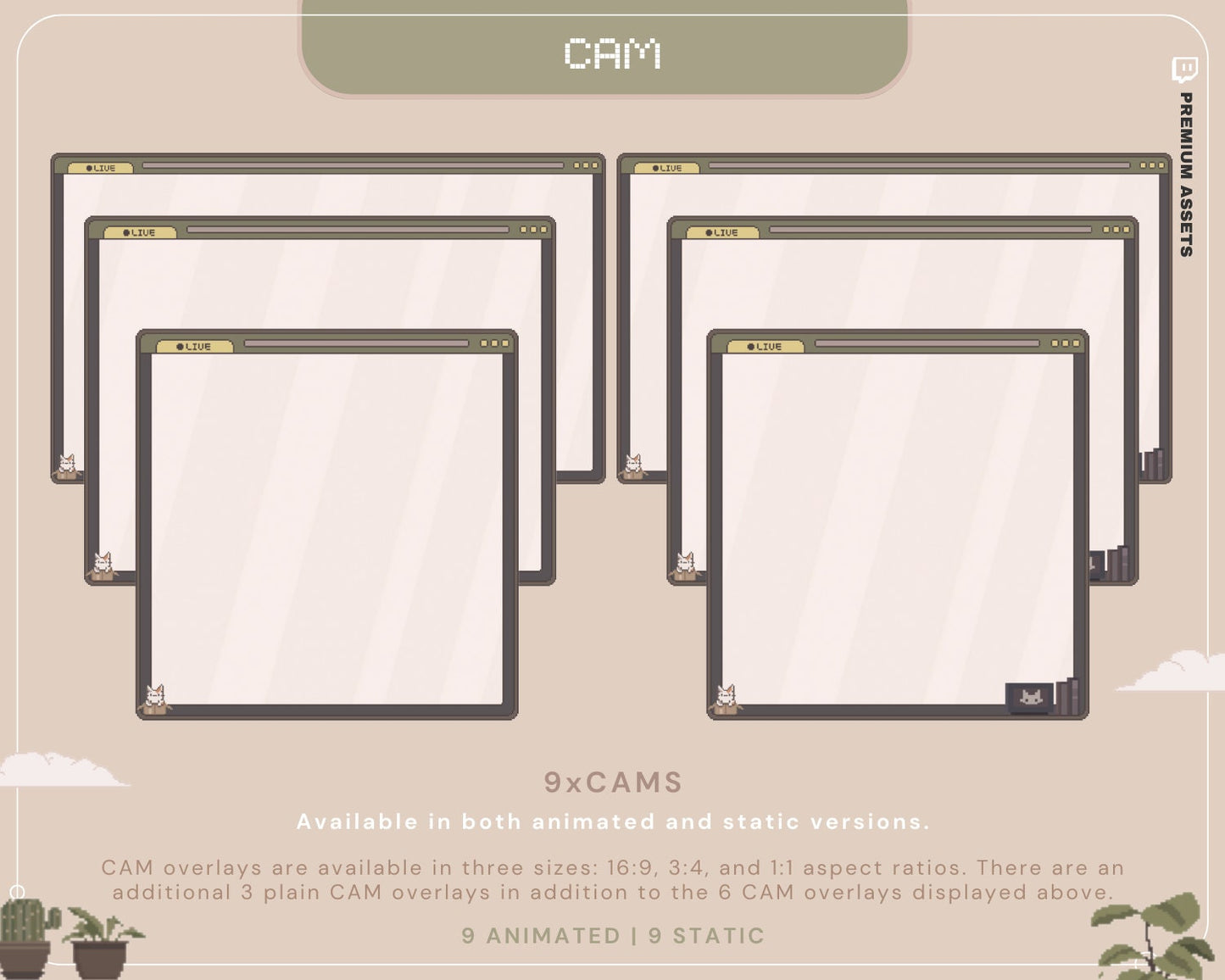Cat Stream Animated Overlay Pack: Kitty Streamer Vtuber Kick Youtube Lofi