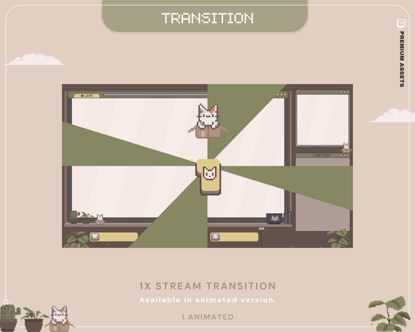 Cat Stream Animated Overlay Pack: Kitty Streamer Vtuber Kick Youtube Lofi