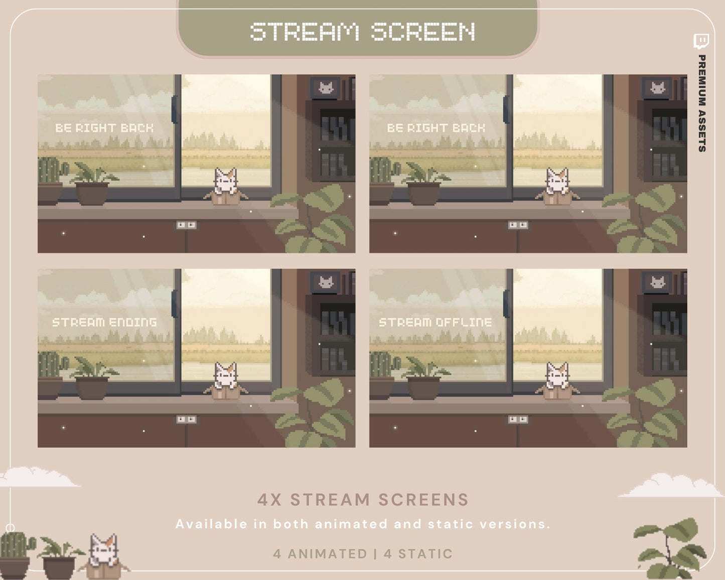 Cat Stream Animated Overlay Pack: Kitty Streamer Vtuber Kick Youtube Lofi