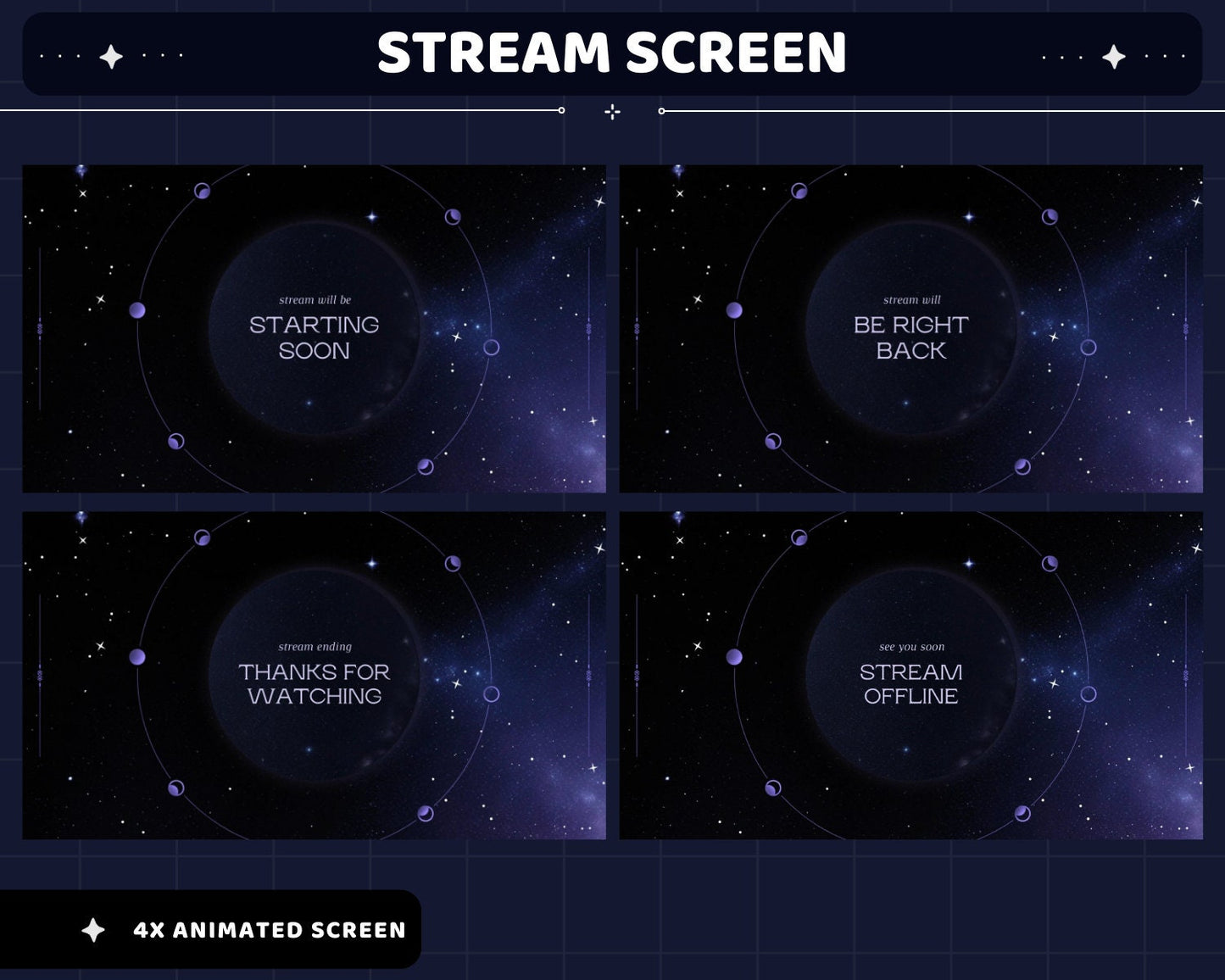 Galaxy Beam Animated Stream Screens: Dark Blue Space Theme (Digital Download)