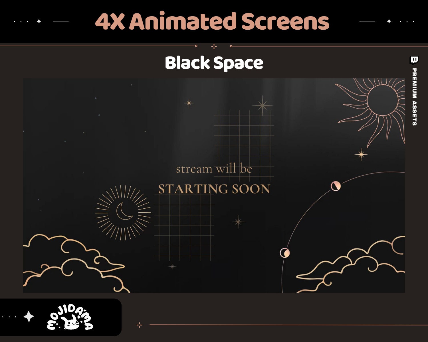 Black Space Animated Stream Screens: Lofi Cosmic Overlay (WEBM, PNG)