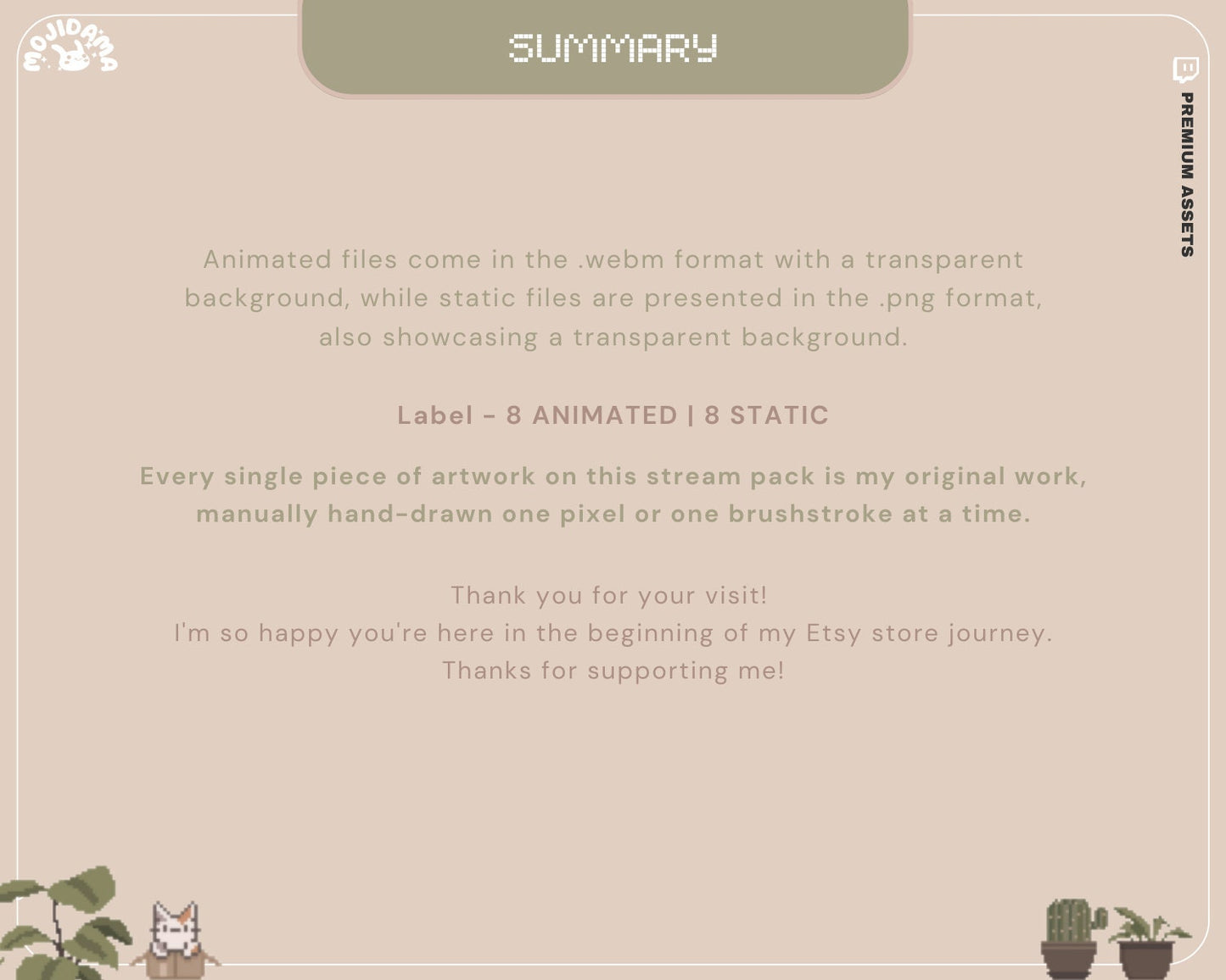 Cat Twitch Stream Labels: Lofi Cottagecore Animated Overlays (Digital Download)