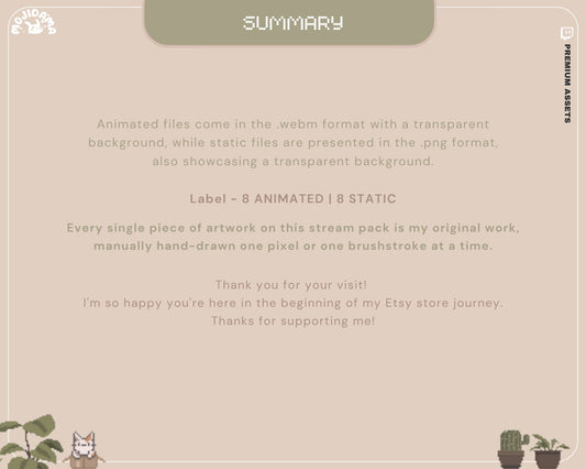 Cat Twitch Stream Labels: Lofi Cottagecore Animated Overlays (Digital Download)