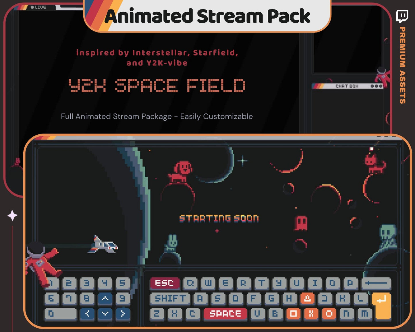 Space Twitch Stream Pack Animation: Y2K Galaxy Animated Overlays Streaming Vtuber Kick Youtube Obs