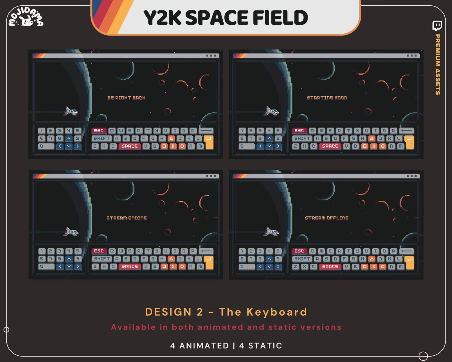 Y2K Space Field Twitch Screen Animation: Rocket & Stars (Digital Download)