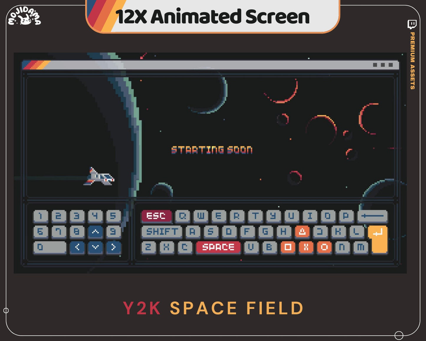Y2K Space Field Twitch Screen Animation: Rocket & Stars (Digital Download)