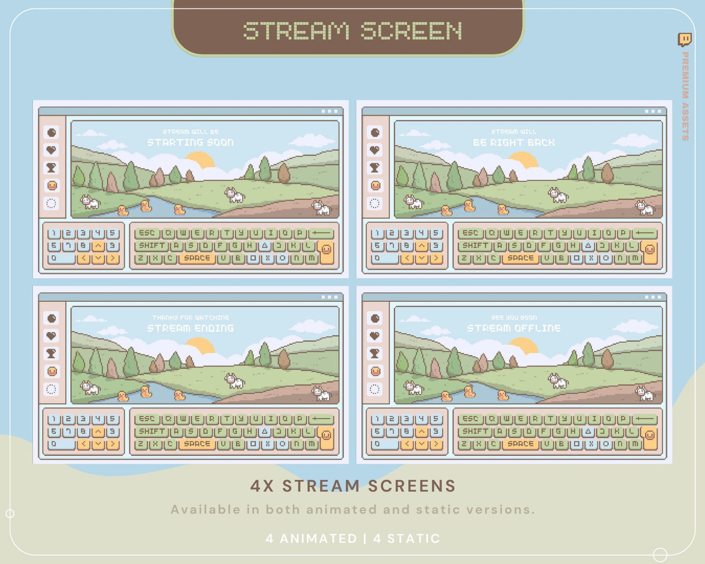 Animation Stream Pack Overlay Lofi Twitch Animated Full Streaming Package Farming Game Duck Cow Cat Cozy Aesthetic Vtubber Bundle Chatting