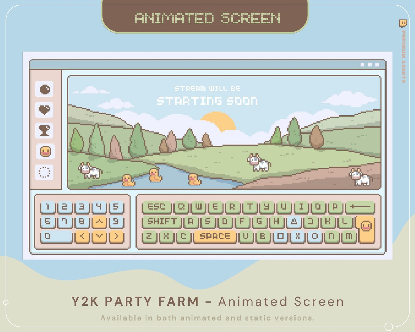 Lofi Farm Twitch Stream Overlay: Animated Cow, Duck, Rabbit (WEBM, PNG)
