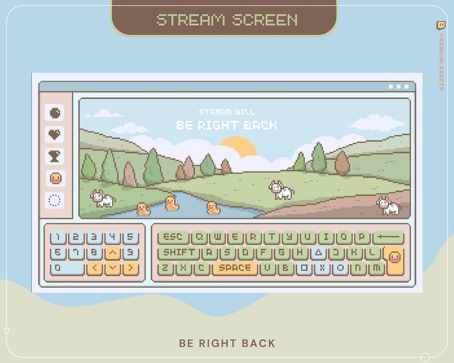 Lofi Farm Twitch Stream Overlay: Animated Cow, Duck, Rabbit (WEBM, PNG)