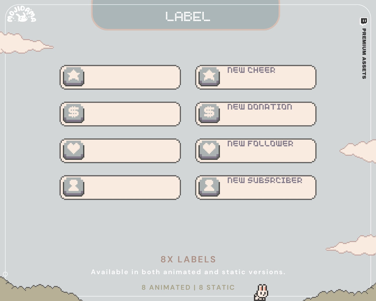 Bunny Twitch Label Animation Cute Rabbit Animated Stream Labels For Streaming Just Chatting Vtubber Gaming Overlay Cat Kitty Funny Streaming