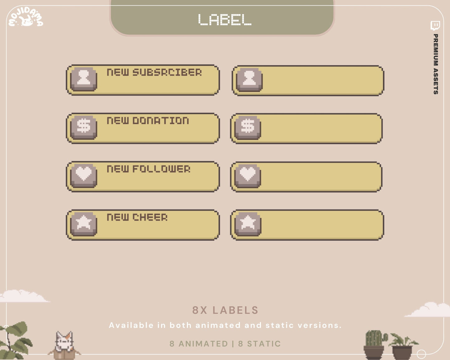 Cat Twitch Stream Labels: Lofi Cottagecore Animated Overlays (Digital Download)
