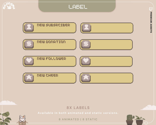 Cat Twitch Stream Labels: Lofi Cottagecore Animated Overlays (Digital Download)
