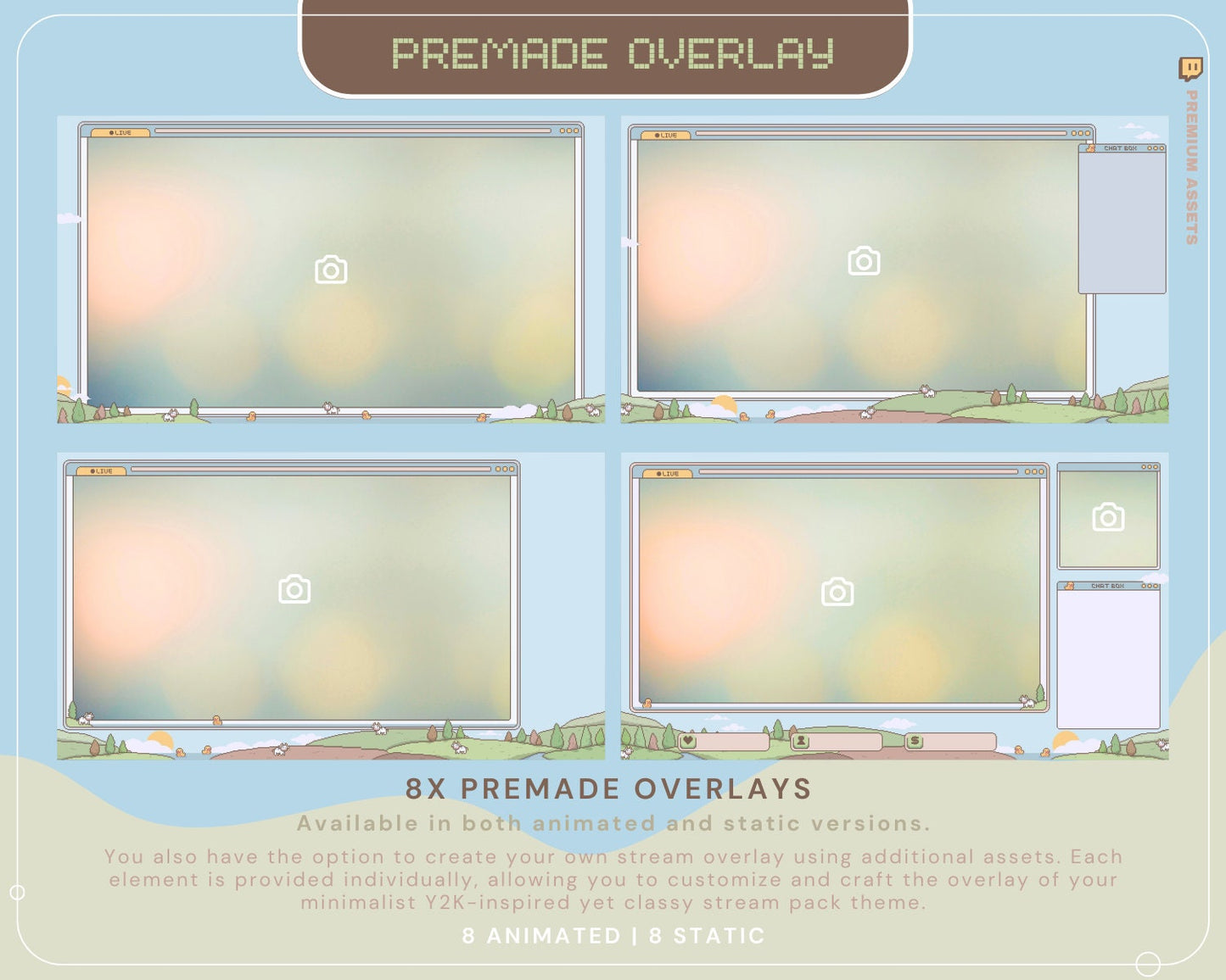 Animation Stream Pack Overlay Lofi Twitch Animated Full Streaming Package Farming Game Duck Cow Cat Cozy Aesthetic Vtubber Bundle Chatting