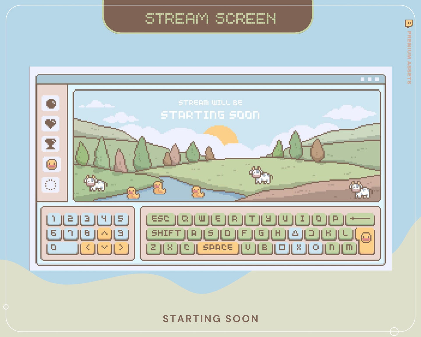 Lofi Farm Twitch Stream Overlay: Animated Cow, Duck, Rabbit (WEBM, PNG)