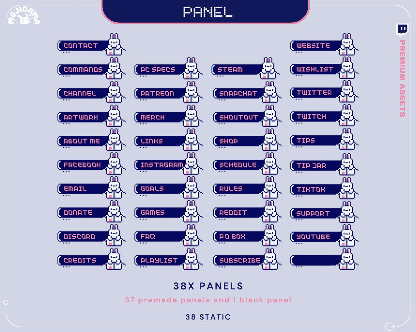 Bunny Pixel Art Stream Panels: 38 Cozy Twitch Graphics (Digital Download)