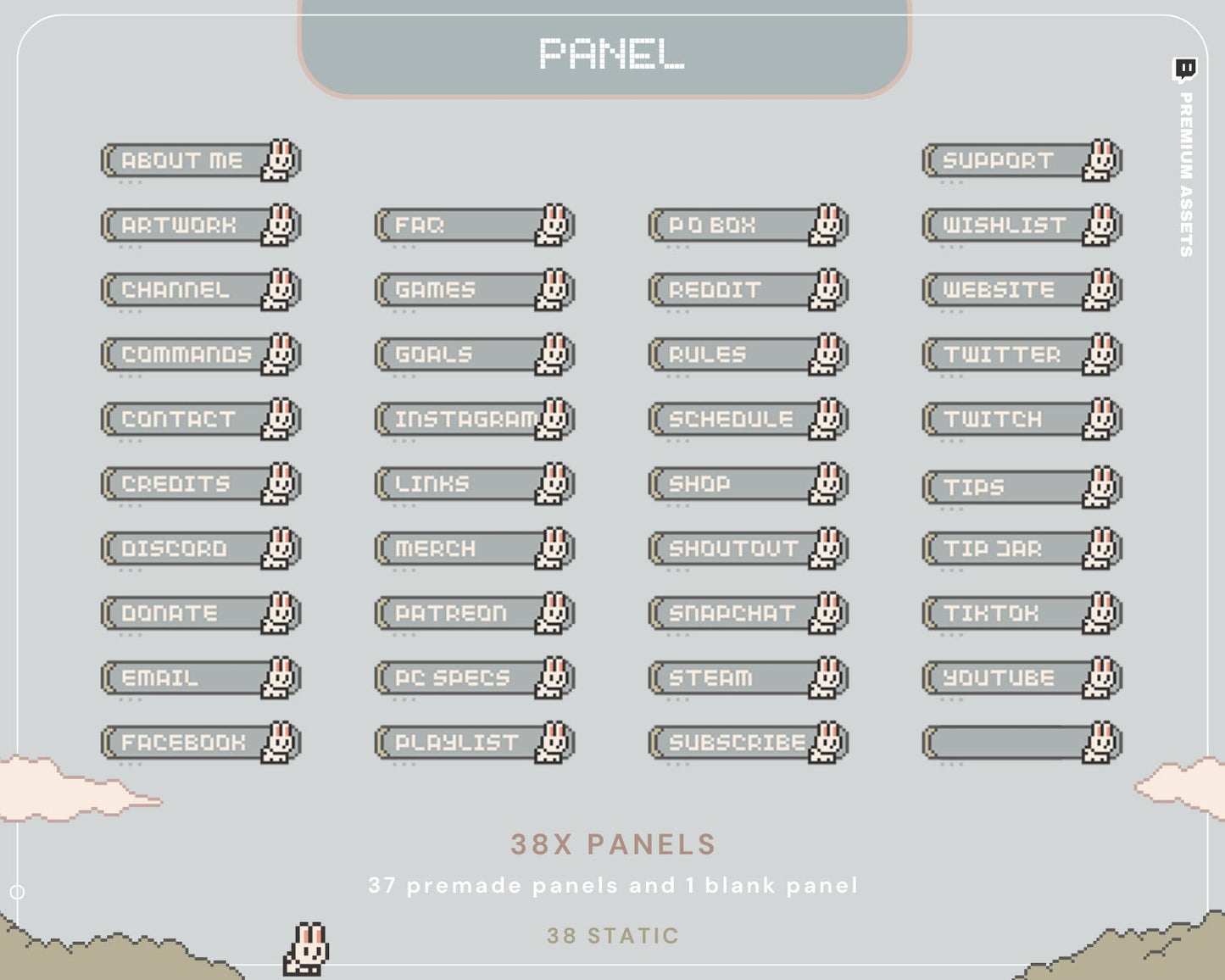 Lofi Bunny Twitch Panels: Pixel Art Stream Package (38 Static)