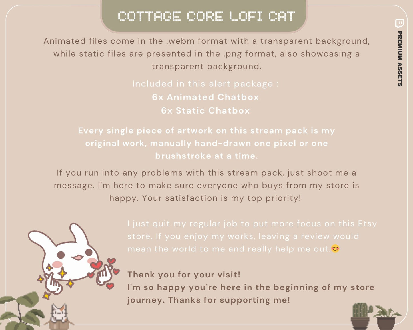Animated Cat Chatbox Overlay: Lofi Cottagecore Streamer Design (Digital Download)