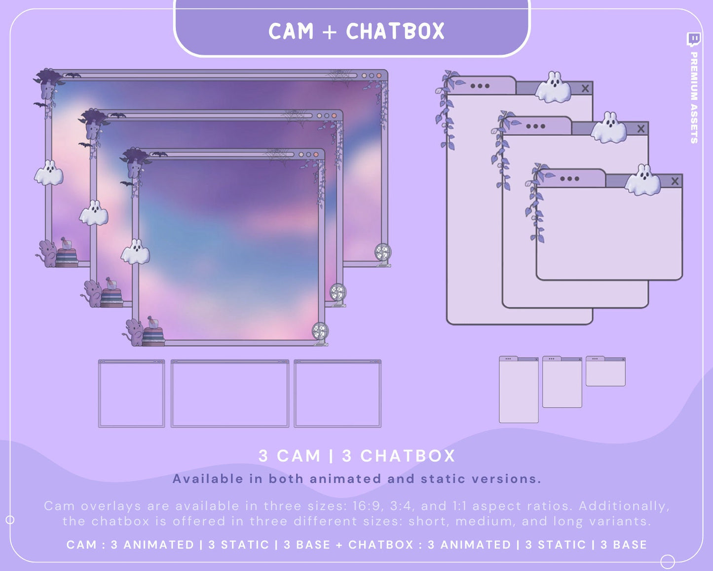 Cozy Twitch Overlay Animation Cute Halloween Bunny Boo Stream Pack Lofi Aesthetic Animated Full Package Purple Blue Pink Rabbit Cat Vtuber
