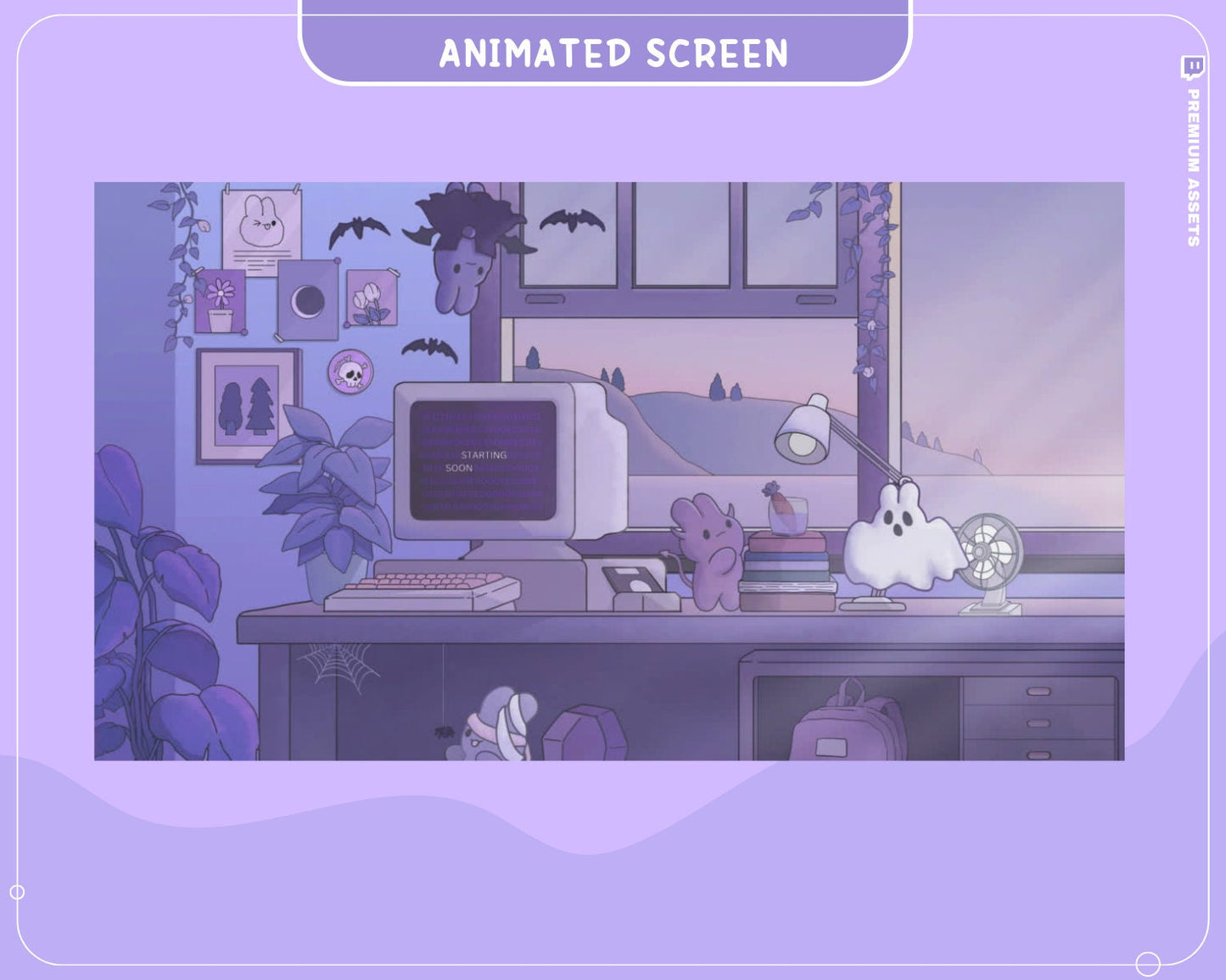Purple Twitch Screen Animation Scenes Cute Bunny Stream Aesthetic For Obs Streamlabs Twitch Studio Cat Animated Spooky Halloween Vtuber Live