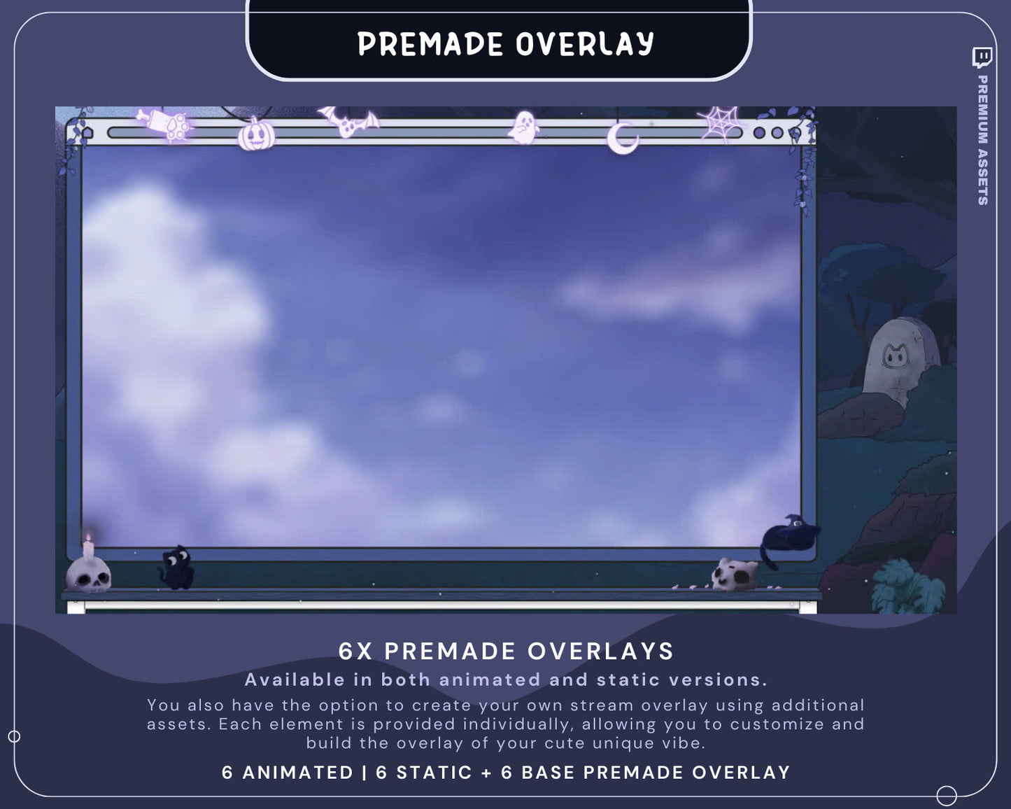 Cat Stream Animation Overlay Kitty Twitch Pack Cute Dark Spooky Animated Full Streaming Package Obs Streamlabs Aesthetic Lofi Vtuber Cozy