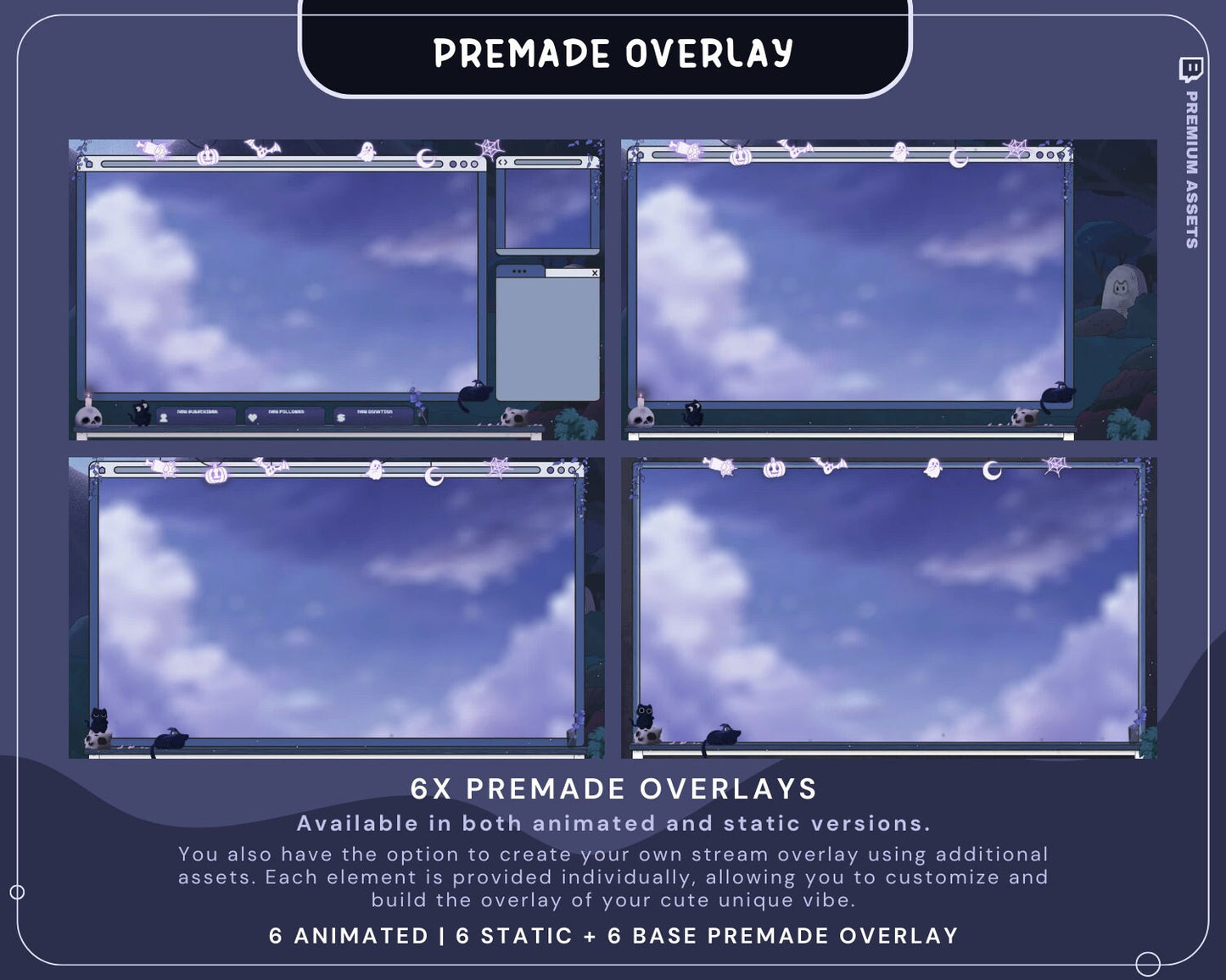 Cat Stream Animation Overlay Kitty Twitch Pack Cute Dark Spooky Animated Full Streaming Package Obs Streamlabs Aesthetic Lofi Vtuber Cozy