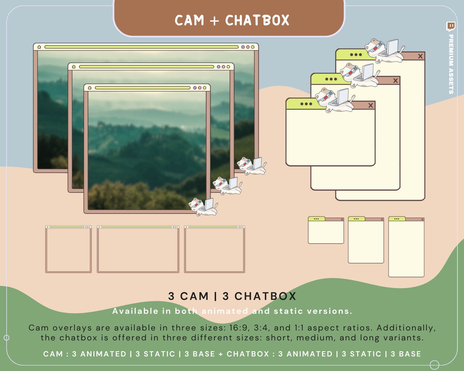 Cat Twitch Stream Animation Overlay Green Kitty Cute Animated Full Streaming Vtuber Package Obs Streamlabs Screen Cozy Aesthetic Lofi Bundle