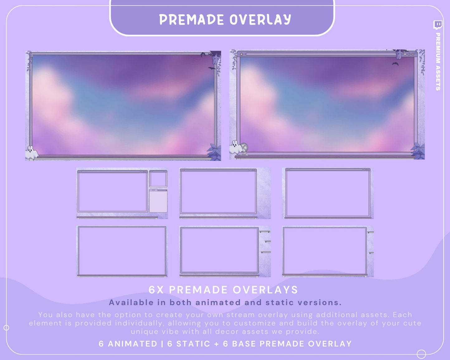 Cozy Twitch Overlay Animation Cute Halloween Bunny Boo Stream Pack Lofi Aesthetic Animated Full Package Purple Blue Pink Rabbit Cat Vtuber