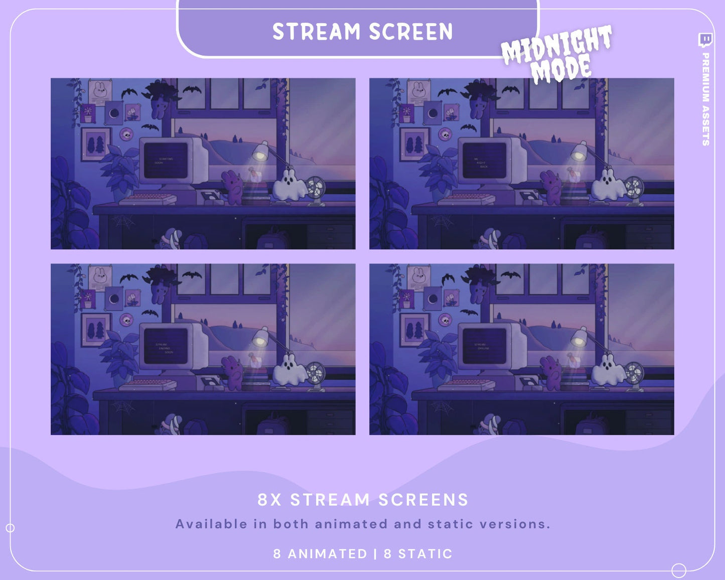 Cozy Twitch Overlay Animation Cute Halloween Bunny Boo Stream Pack Lofi Aesthetic Animated Full Package Purple Blue Pink Rabbit Cat Vtuber