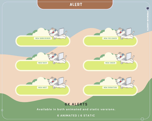 Cat Twitch Stream Alerts: Animated Cozy Kitty Overlay (Digital Download)
