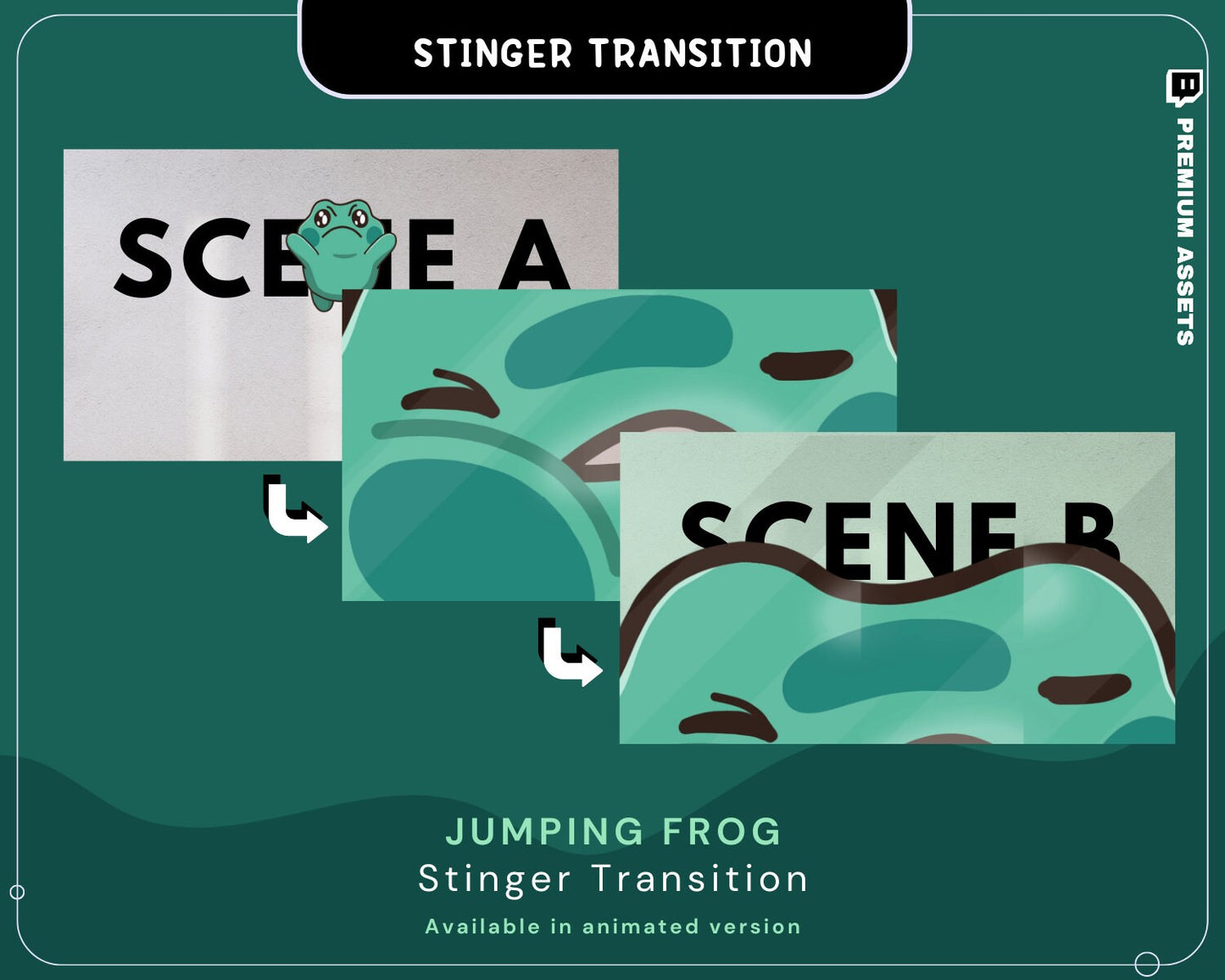This animated transition is expertly crafted with cute frog animations that will captivate your audience during scene switches.
