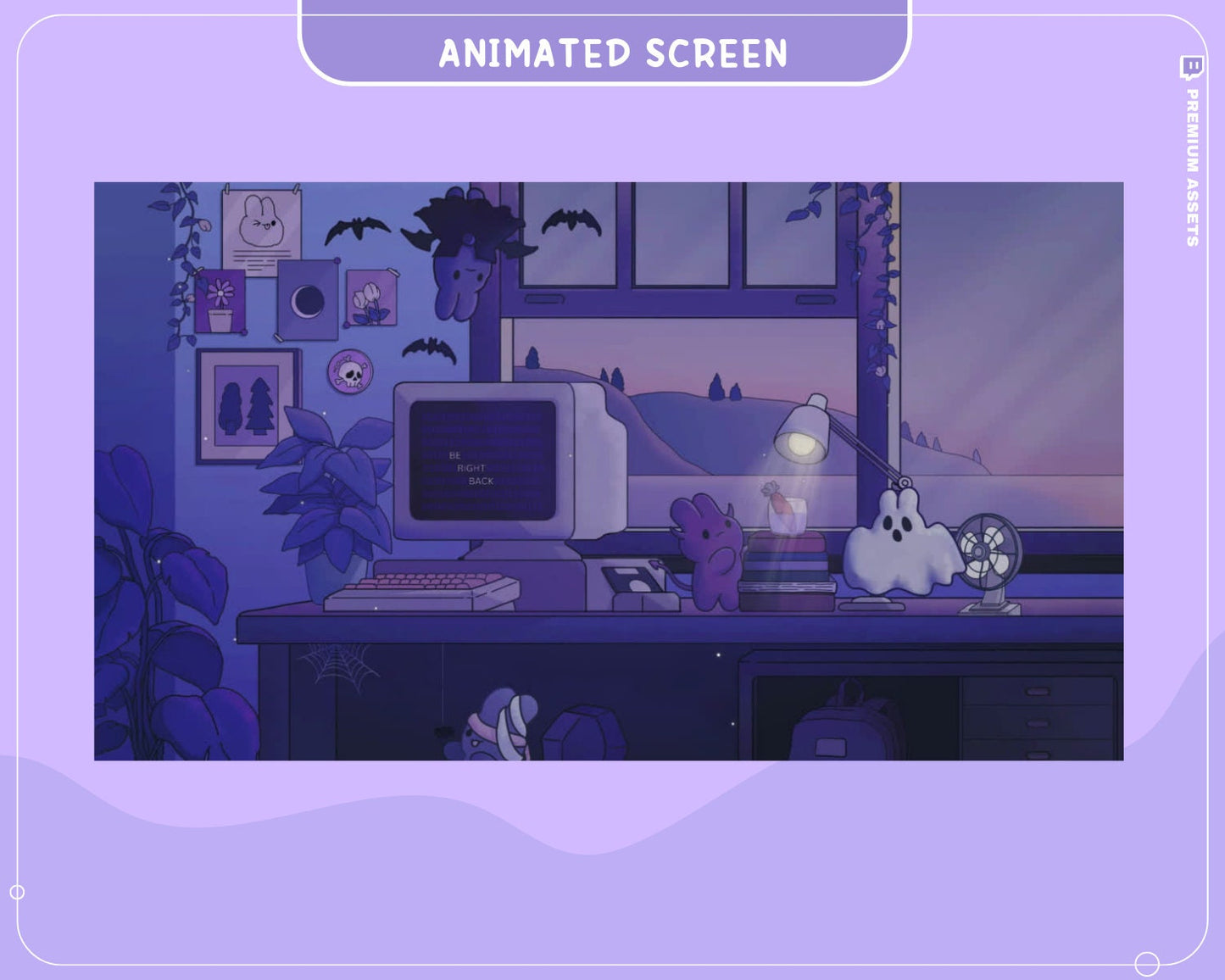 Purple Twitch Screen Animation Scenes Cute Bunny Stream Aesthetic For Obs Streamlabs Twitch Studio Cat Animated Spooky Halloween Vtuber Live