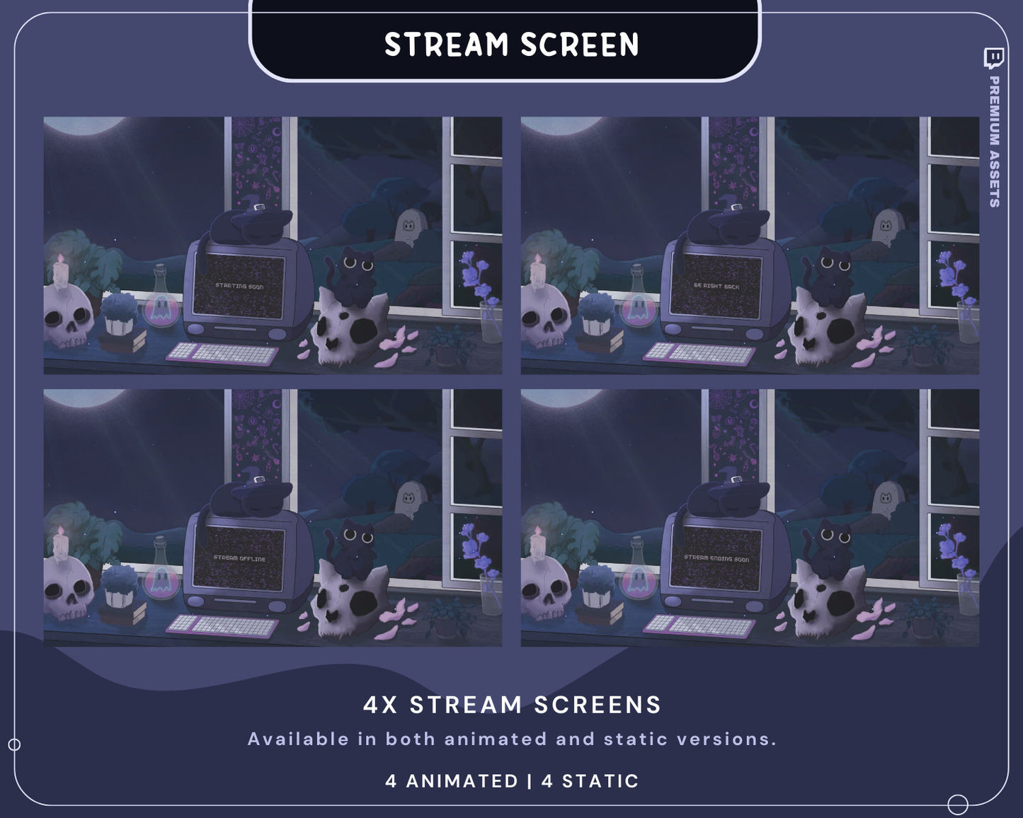 Cat Stream Animation Overlay Kitty Twitch Pack Cute Dark Spooky Animated Full Streaming Package Obs Streamlabs Aesthetic Lofi Vtuber Cozy